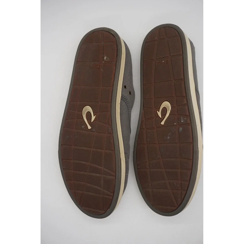 OluKai Kahu Shoes Gray Canvas Slip On Casual Cushioned Mens Size 9.5 US EU 42.5